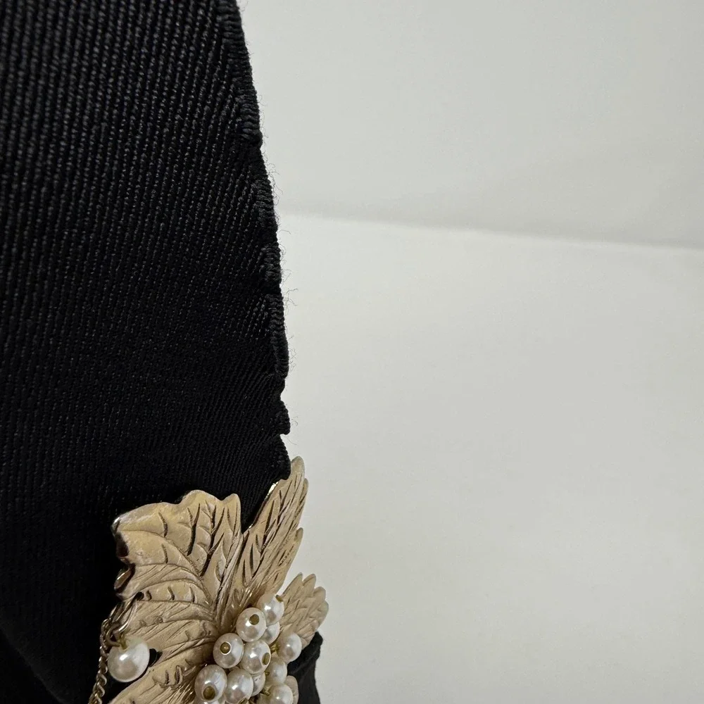 Vtg Gold Leaf Pearl Embellished Stretch Belt Women's Dressy‎ Elastic Waist retro
